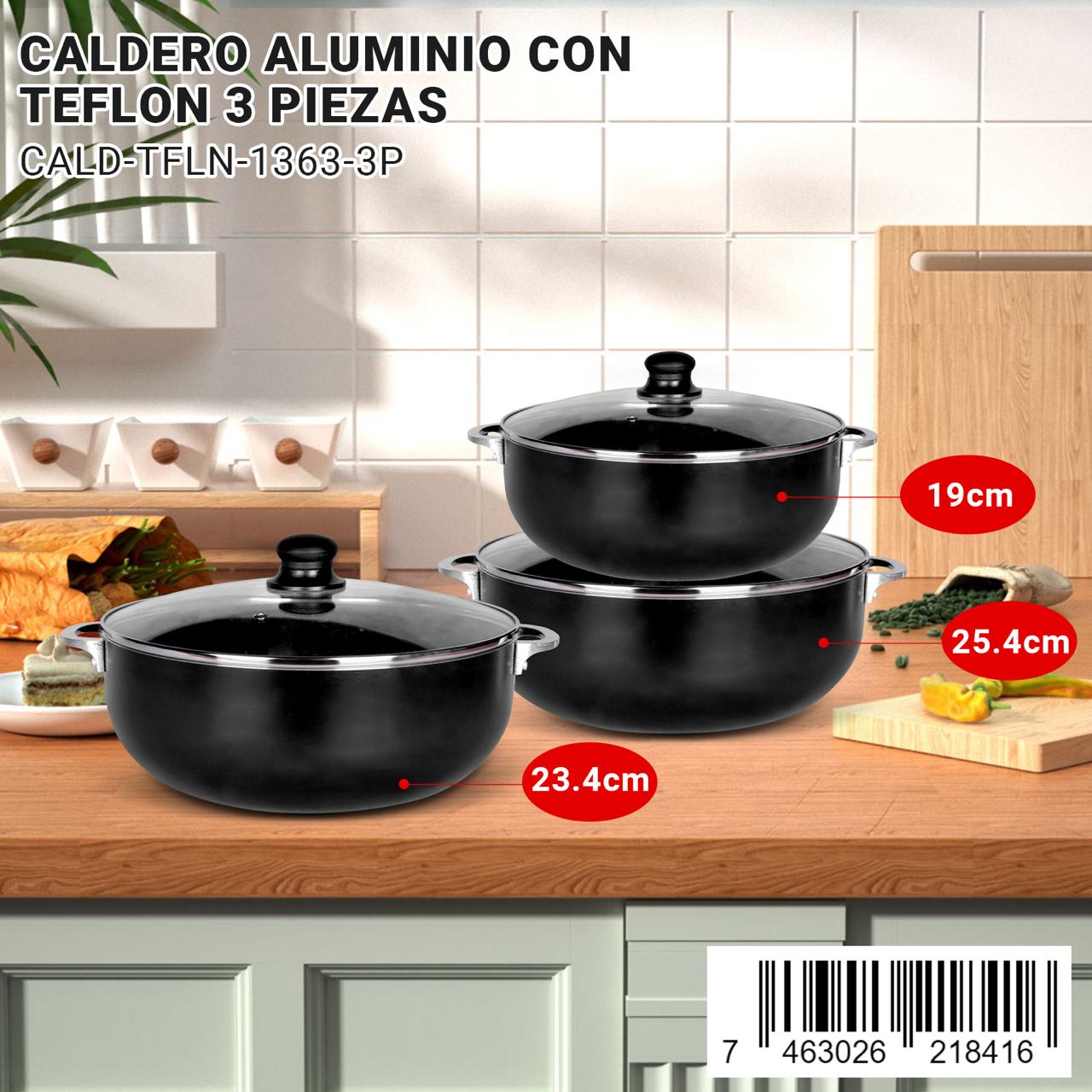 Juego de calderos en teflón 3 piezas