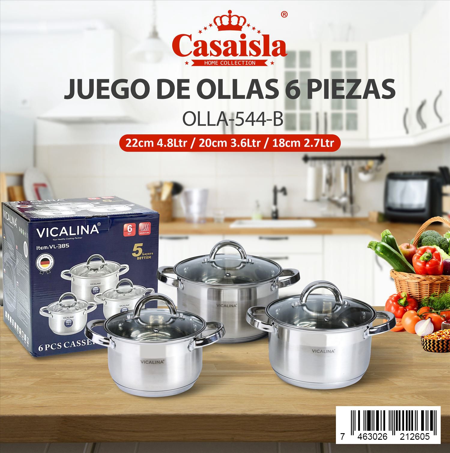 Juego de ollas premium de 6 piezas 22-20-18